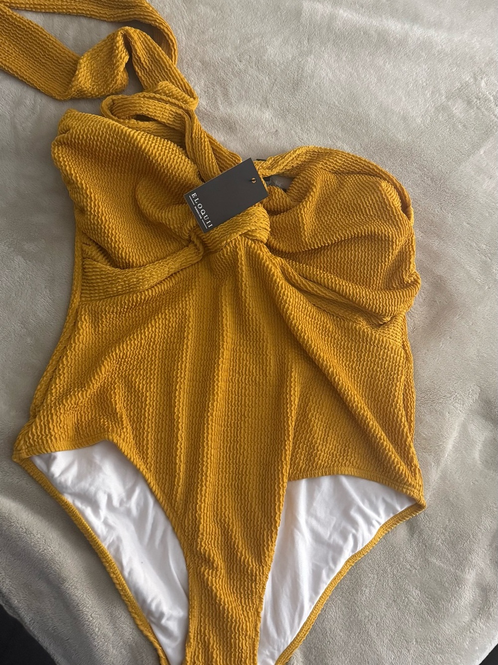 Eloquii womens Textured One-Piece Swimsuit in Mustard Yellow!
